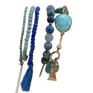 Anthropologie Serefina Turquoise Bracelet Set Gold Blue Boho Stack Layered